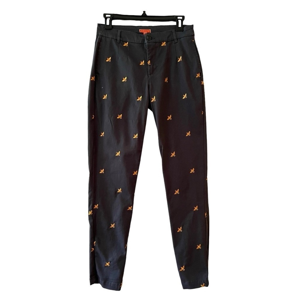 ModCloth Gray Twill Pants Embroidered Bees Size Small